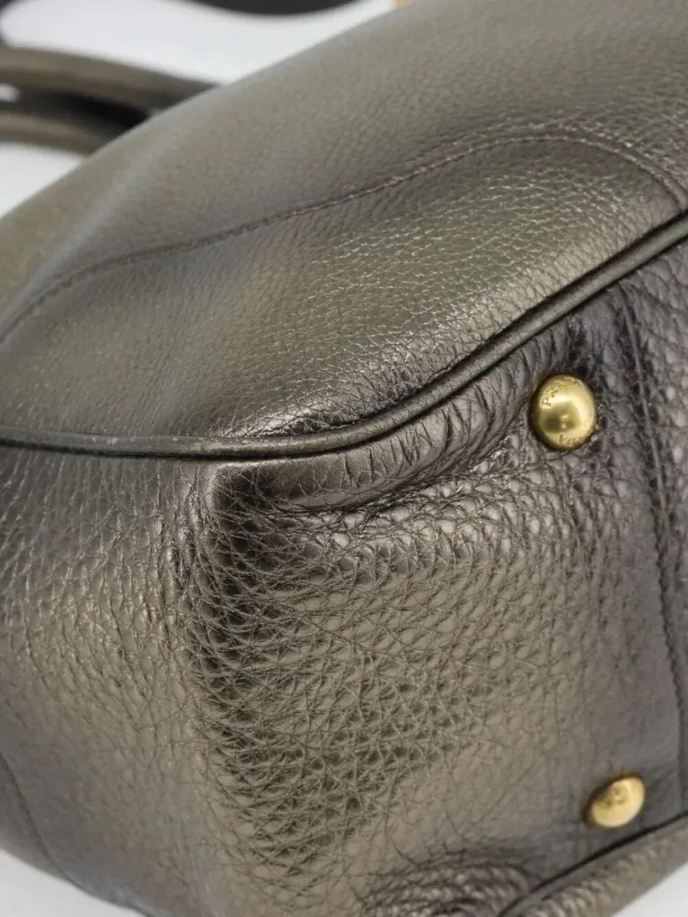 PRADA Tote Bag Leather 2way Gold Auth